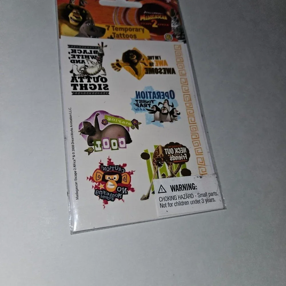 Madagascar Escape 2 Africa Movie 7 Temporary Tattoos Alex Marty Gloria Melman